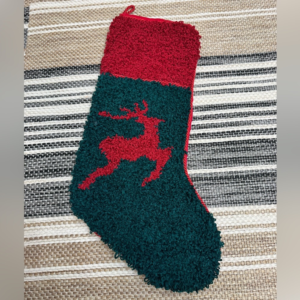 Reindeer Red Green Christmas‎ Holiday Stocking Boucle Fluffy